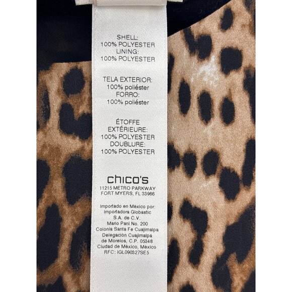 Chico's Sleeveless Animal Print Chiffon Blouse Top Black Tan Sz 2 (12) Large - Picture 5 of 5